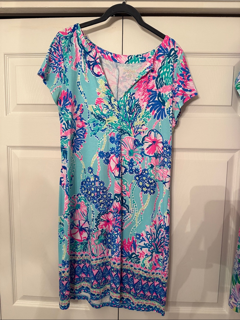 Lilly Pulitzer Aqua Pink Blue Floral Short Sleeve Dress